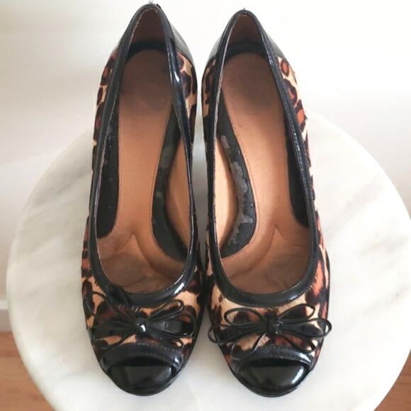 nurture Women's Calf Hair Patent Leather Heels Animal Print Open Toe Size 7 - Picture 4 of 7